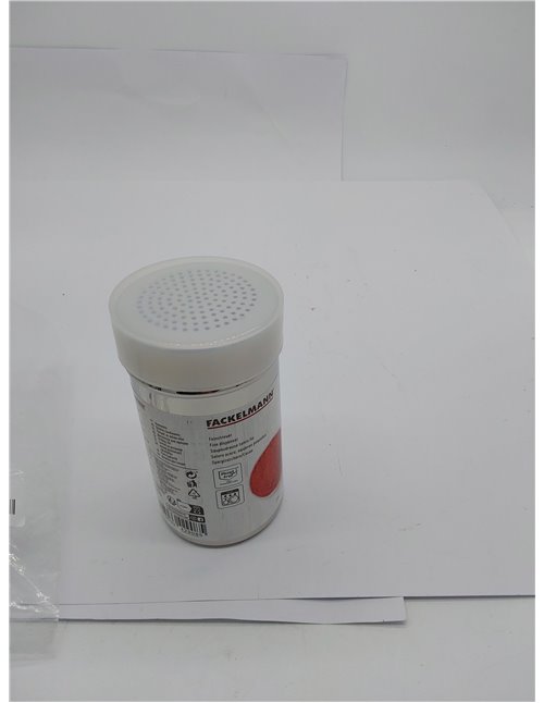 Fackelmann Salero de cocina con tapa y orificios de salida pequeños para sal, pimienta, azúcar, cacao en polvo, en acero inoxida
