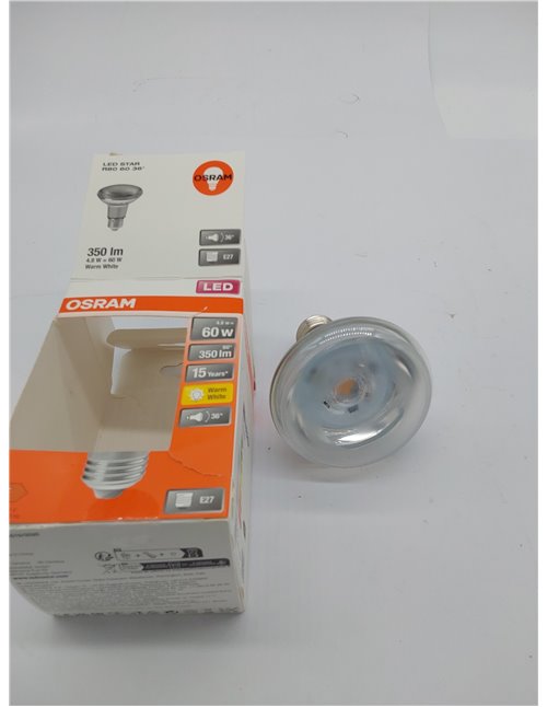 Osram Superstar R80 Bombilla LED reflectora, Casquillo E27, 2700 K, 4.3 W, Equivalente a 60W, Blanco cálido, 1 Unidad (Paquete d