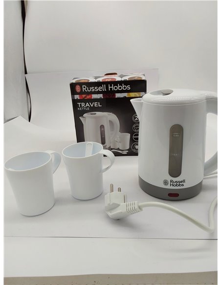 Russell Hobbs Hervidor de Agua Eléctrico Travel - 0,85 litros, 1000 W, Hervidor de Viaje, 2 Tazas y Cucharas, Filtro Extraíble, 