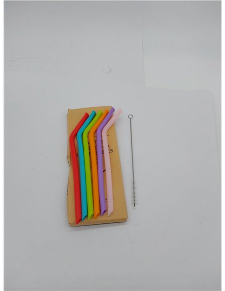 Irisana - Pajitas Reutilizables - Pack de 6 - Multicolor - Silicona sin BPA - Incluye Cepillo Limpiador - Aptas para Lavavajilla