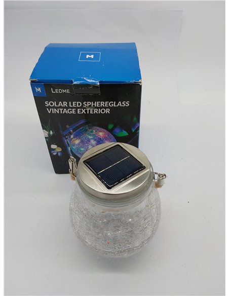 M Ledme - Farolillo Solar Exterior Multicolor, SphereGlass Linternas de Cristal RGB para Jardín, Luz con Soporte Extraíble, Lámp