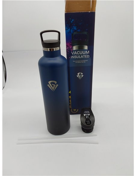 Grsta Botella Termica, Botella Acero Inoxidable 1 litro, sin BPA, Botella agua Gimnasio con Pajita, A Prueba de Fugas, Termo, Do