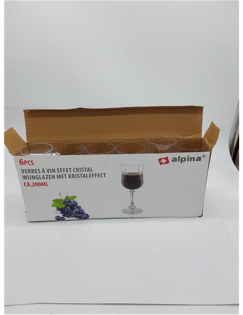 alpina Copas de Vino 6 Piezas - Vasos Plastico Duro de 200ml - Copa de Vino con Efecto Cristal - Vasos Plastico Duro Reutilizabl
