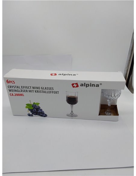 alpina Copas de Vino 6 Piezas - Vasos Plastico Duro de 200ml - Copa de Vino con Efecto Cristal - Vasos Plastico Duro Reutilizabl