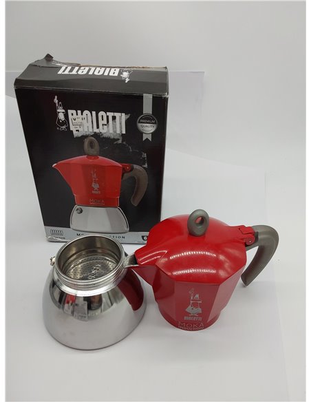 Bialetti - Cafetera Moka de Inducción, Adecuada para todo tipo de Placas, 6 Tazas de Café Espresso (280 Ml), Rojo