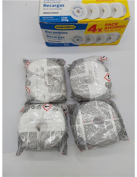 HUMYDRY - Set de 4 Tabletas Antihumedad - Recambio Universal para Deshumificadores - Ideal para Absorber la Humedad de Armarios,