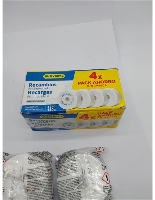 HUMYDRY - Set de 4 Tabletas Antihumedad - Recambio Universal para Deshumificadores - Ideal para Absorber la Humedad de Armarios,