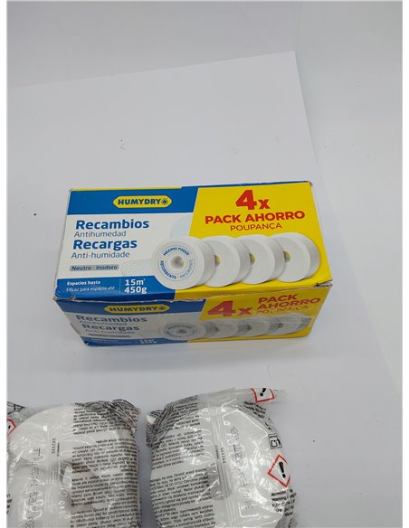HUMYDRY - Set de 4 Tabletas Antihumedad - Recambio Universal para Deshumificadores - Ideal para Absorber la Humedad de Armarios,