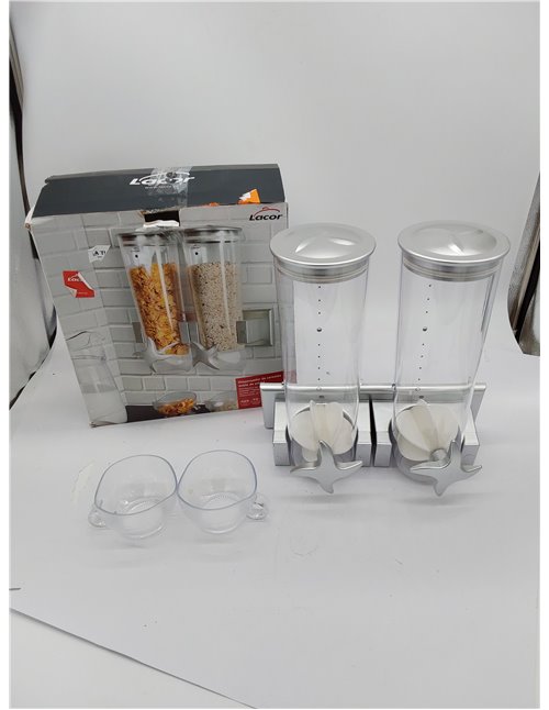 LACOR 62542 Dispensador de Cereales Giratorio de Pared Doble, 2x1'50 litros, Plástico