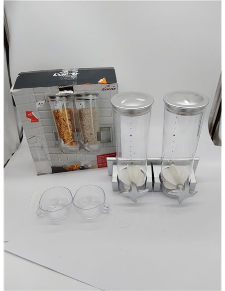 LACOR 62542 Dispensador de Cereales Giratorio de Pared Doble, 2x1'50 litros, Plástico