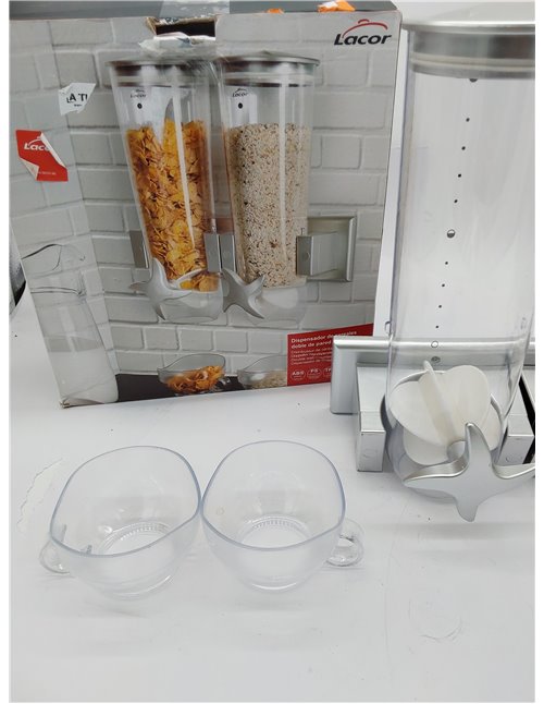 LACOR 62542 Dispensador de Cereales Giratorio de Pared Doble, 2x1'50 litros, Plástico