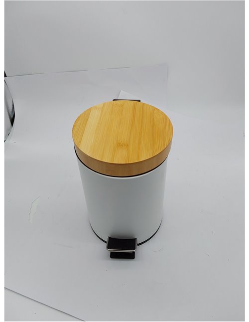 Relaxdays Cubo Basura Baño, 3 L, Mecanismo de Cierre Suave, Tapa Bambú, Interior Extraíble, Papelera Aseo, Blanco 