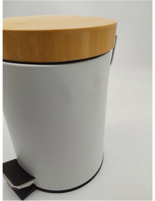 Relaxdays Cubo Basura Baño, 3 L, Mecanismo de Cierre Suave, Tapa Bambú, Interior Extraíble, Papelera Aseo, Blanco 