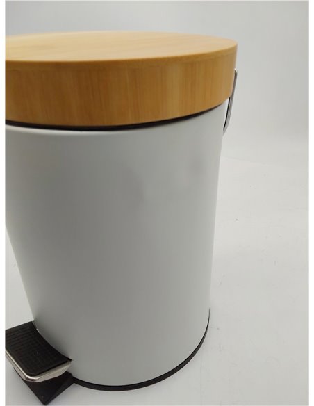 Relaxdays Cubo Basura Baño, 3 L, Mecanismo de Cierre Suave, Tapa Bambú, Interior Extraíble, Papelera Aseo, Blanco 