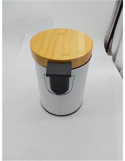 Relaxdays Cubo Basura Baño, 3 L, Mecanismo de Cierre Suave, Tapa Bambú, Interior Extraíble, Papelera Aseo, Blanco 