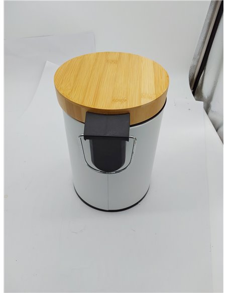 Relaxdays Cubo Basura Baño, 3 L, Mecanismo de Cierre Suave, Tapa Bambú, Interior Extraíble, Papelera Aseo, Blanco 