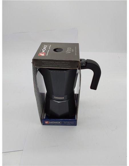 Monix Vitro Noir Cafetera Italiana de aluminio 9 tazas, Apta para todo tipo de cocinas salvo inducción, color negro 