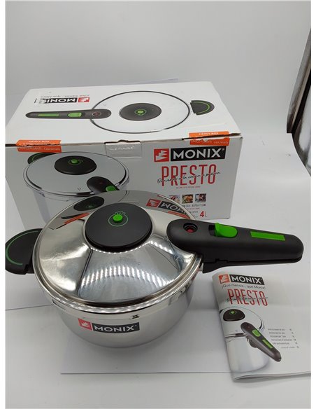 MONIX Presto Olla a presión 4L, de acero inoxidable 18/10, apta para todo tipo de cocinas incluso inducción