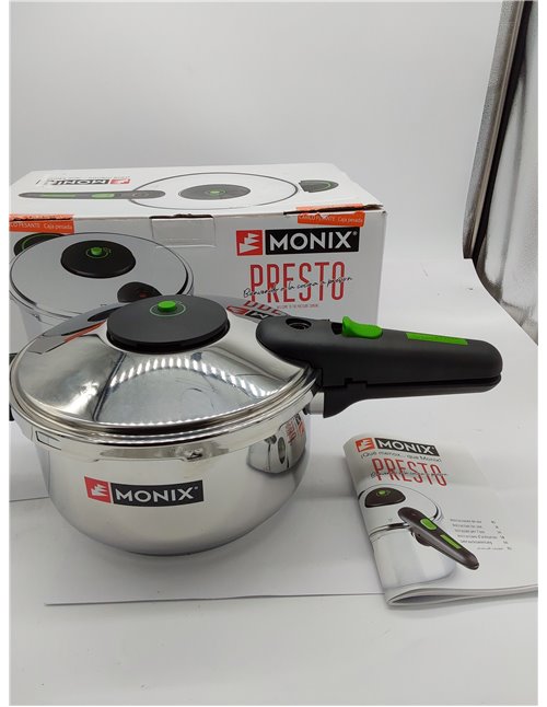 MONIX Presto Olla a presión 4L, de acero inoxidable 18/10, apta para todo tipo de cocinas incluso inducción