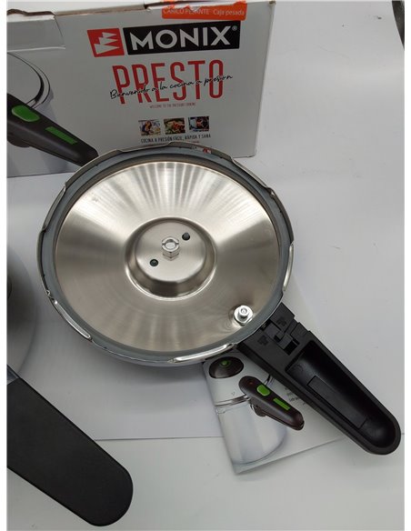 MONIX Presto Olla a presión 4L, de acero inoxidable 18/10, apta para todo tipo de cocinas incluso inducción