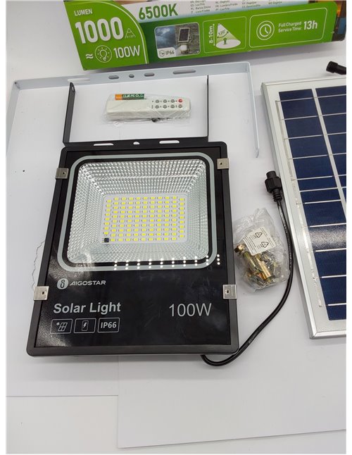 Aigostar - Foco proyector LED solar con mando a distancia，300W，6500K luz blanca.Resistente al agua IP66.Perfectos para interior 