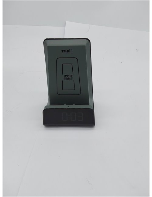 TFA Dostmann ICONCharge 60.2033.10 - Estación de carga inductiva 2 en 1 para smartphones, carga inalámbrica, con función despert