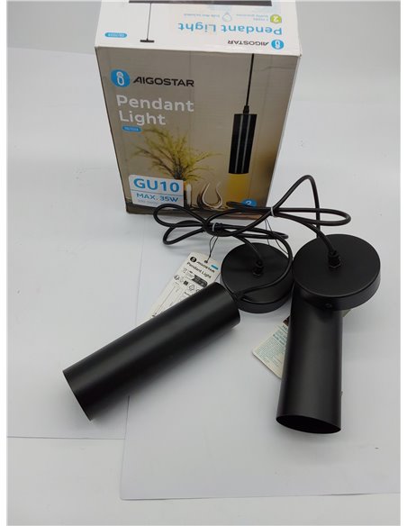 Aigostar Lámpara de techo negra Moderno GU10， Lámpara Colgante cilíndrica de 20 cm， Lámpara Colgante de Techo Foco Metal Tubo. P