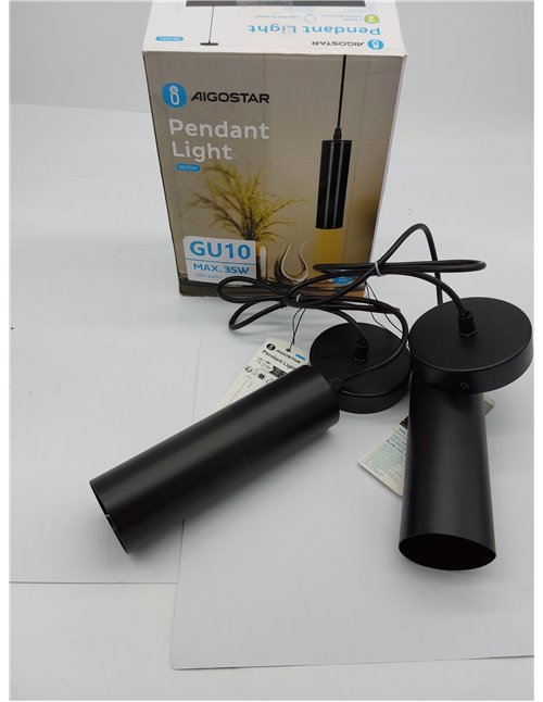 Aigostar Lámpara de techo negra Moderno GU10， Lámpara Colgante cilíndrica de 20 cm， Lámpara Colgante de Techo Foco Metal Tubo. P