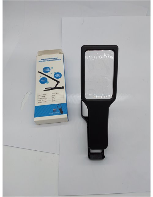 SKYWAY Lupa con luz y soporte 5X 10X, lupa de mano con 16 luces LED para lectura, grandes y rectangulares plegables para trabajo