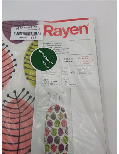 Rayen | Funda Tabla de Planchar Universal | Funda de Planchar Ajuste EasyClip | 2 capas: Espuma y tejido 100% Algodón | Gama Bas
