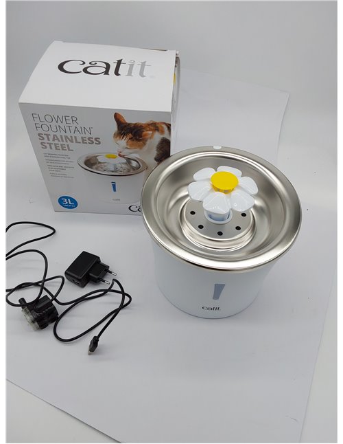 Catit Catit Bebedero Fuente Flor Acero Inox 3L Leds 760 g, Blanco 