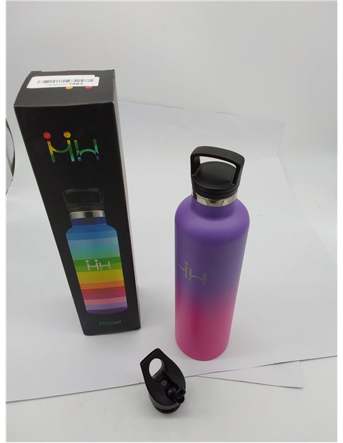 Botella Agua Acero Inoxidable, Botella Termica 1 litro, sin BPA, Botella con Pajita, A Prueba de Fugas, Botella Agua Gimnasio, D