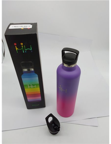 Botella Agua Acero Inoxidable, Botella Termica 1 litro, sin BPA, Botella con Pajita, A Prueba de Fugas, Botella Agua Gimnasio, D