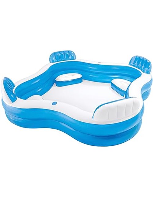 Intex Piscina Hinchable Familiar con Asientos, 229x229x66 cm, 990 litros, 4 respaldos inflables, 2 portabebidas, Vinilo Resisten