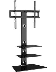 BONTEC Soporte TV Suelo Giratorio para LCD LED Plasma Flat Curved TVs de 30-65 Pulgadas, con 3 estantes de Vidrio Templado,MAX V