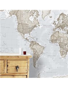 Mural gigante del mapa del mundo, mega mapa del mundo, tonos neutros, 232 x 158