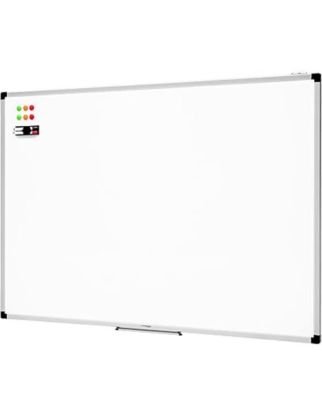 Amazon Basics Pizarra blanca magnética con bandeja para rotuladores y marco de aluminio, 120 cm x 90 cm