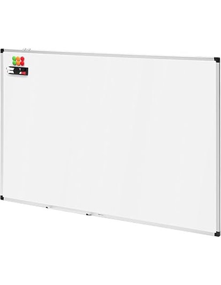 Amazon Basics Pizarra blanca magnética con bandeja para rotuladores y marco de aluminio, 150 cm x 100 cm