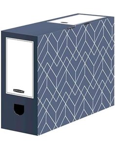 Bankers Box Caja archivadora A4, serie Décor para oficina y hogar, 100 mm de ancho, cartón ondulado 100% reciclado, color azul p