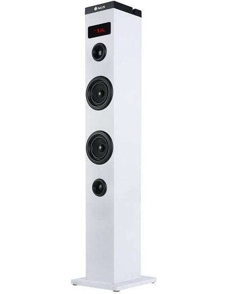 NGS Sky Charm White- Torre de Sonido Bluetooth 50W con Mando a Distancia, Entrada Óptica, USB, Radio FM y AUX IN (Color Blanco)