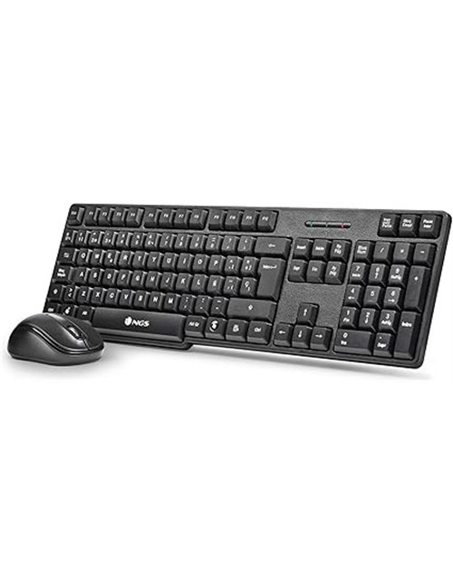 NGS Euphoria- Kit de Ratón y Teclado Inalámbrico de 2.4 GHz, QWERTY Español, Negro