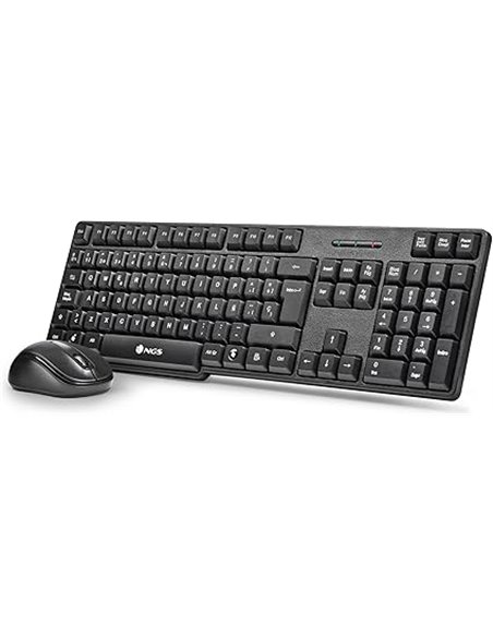NGS Euphoria- Kit de Ratón y Teclado Inalámbrico de 2.4 GHz, QWERTY Español, Negro