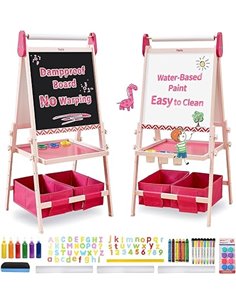 FUNLIO Caballete de Arte para Niños de 3 a 8 años, Tablero Antideformación, pizarra infantil con Pizarra Magnética/Blanca, 3 Alt