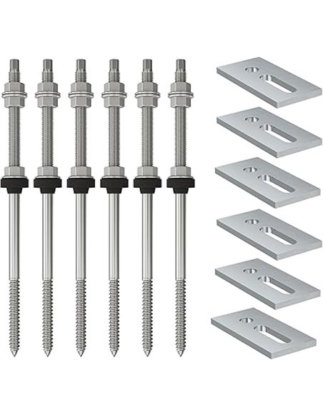 Fischer Kit de 6 tornillos de doble rosca STSR M10 x 250 mm + placas de fijación SSP10, para fijación de paneles solares fotovol