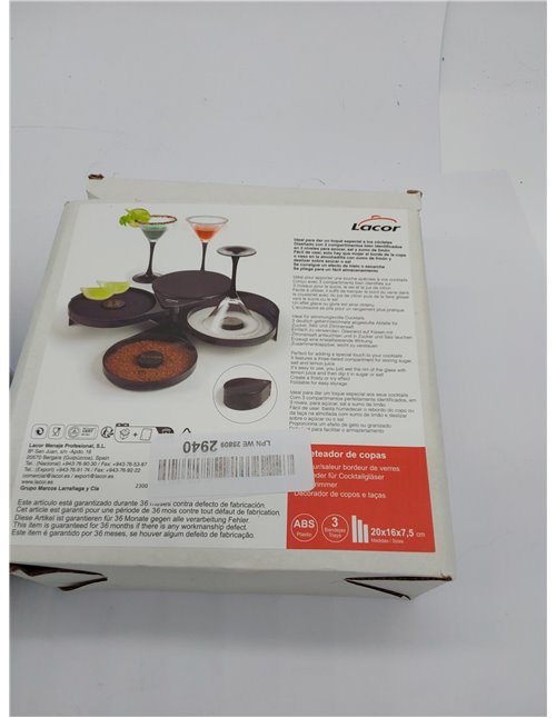 LACOR 62414 Ribeteador de Copas y Vasos Plegable con Tres bandejas, Accesorio para cóctel Libre de BPA, 20x16x7'5 cm, ABS