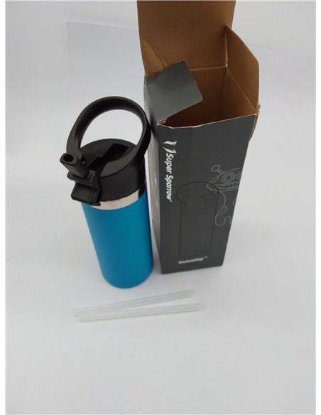 Super Sparrow Botella de Agua Acero Inoxidable - Botella Agua niños Boca Ancha con Paja 500ml - Sin BPA, para Gimnasio, Deporte,