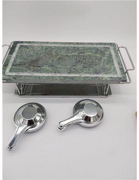 Ibili Grill, Acero Inoxidable, Incluye Piedra con Soporte, Bandeja y 2 lamparillas, Stainless Steel, Plata, 37 x 18 cm