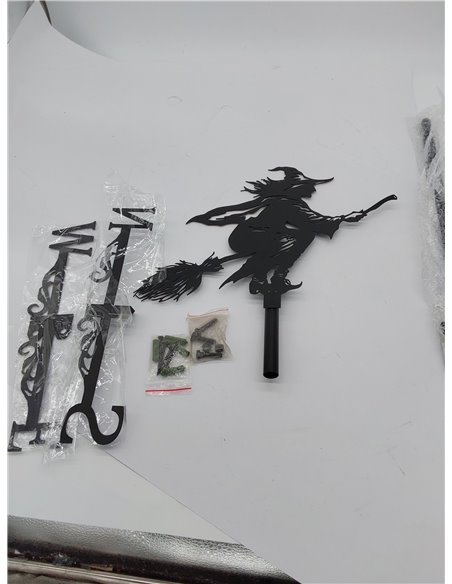 Paletas de metal con forma de bruja negra, 75 x 40 cm, indicador de dirección del viento para decoración de jardín, techo al air