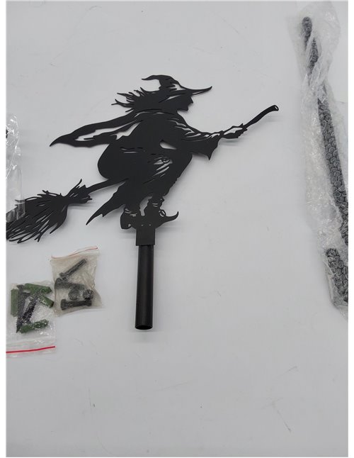 Paletas de metal con forma de bruja negra, 75 x 40 cm, indicador de dirección del viento para decoración de jardín, techo al air