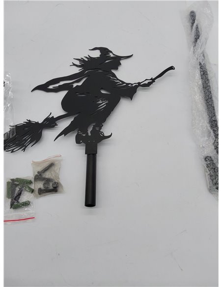 Paletas de metal con forma de bruja negra, 75 x 40 cm, indicador de dirección del viento para decoración de jardín, techo al air